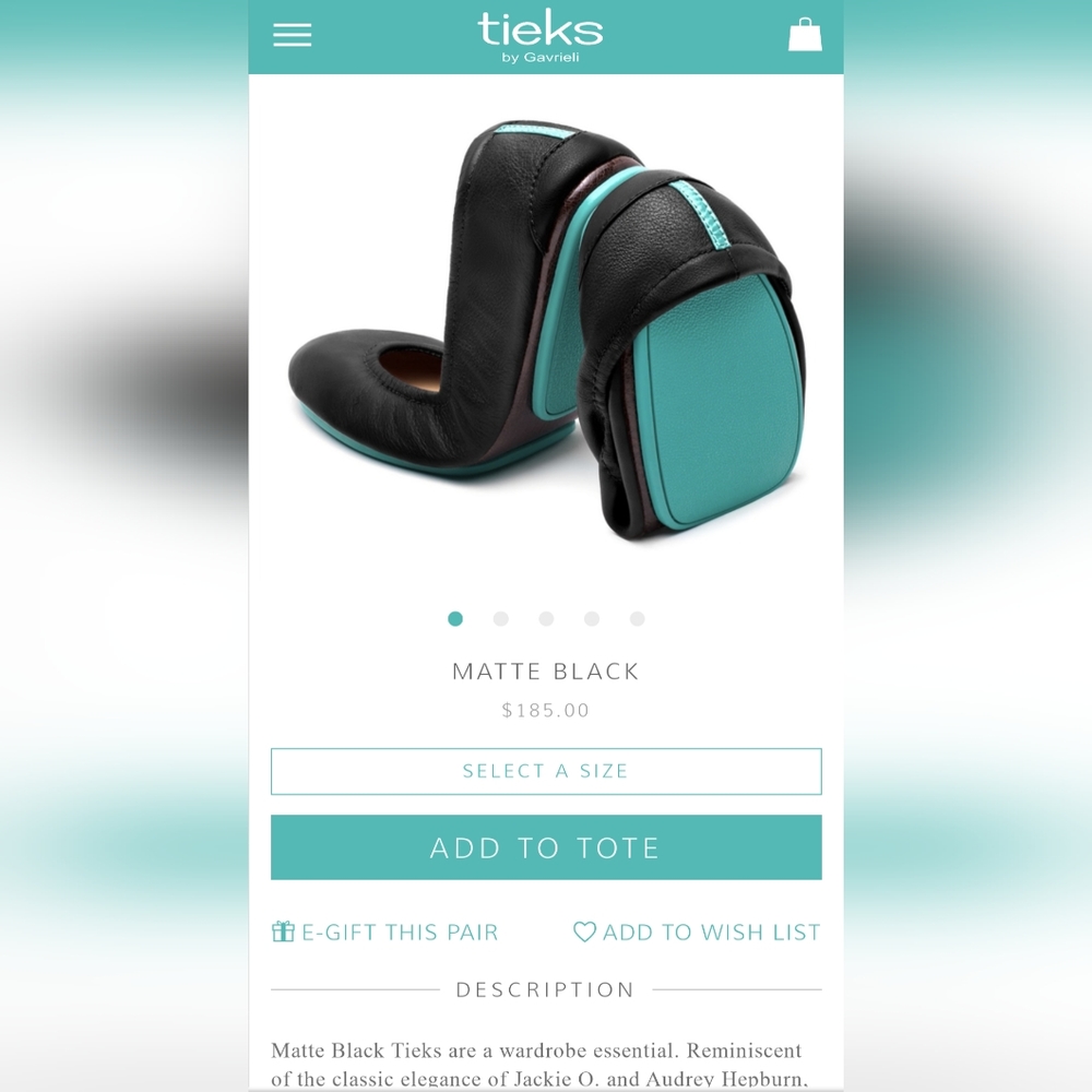 Tieks Matte Black Flats, size 8